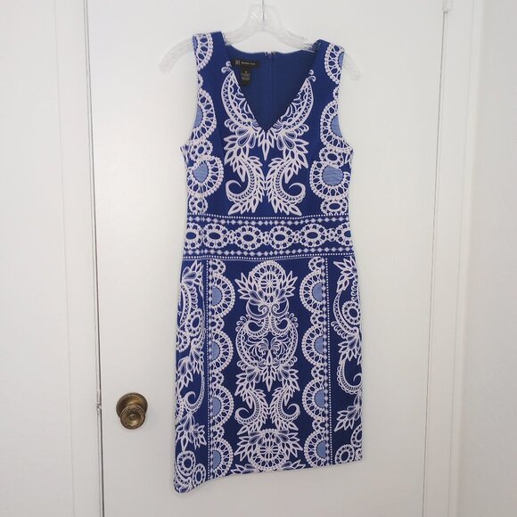 INC Blue & White Neo Romance Lace Print Shift Dress - Picture 1 of 7
